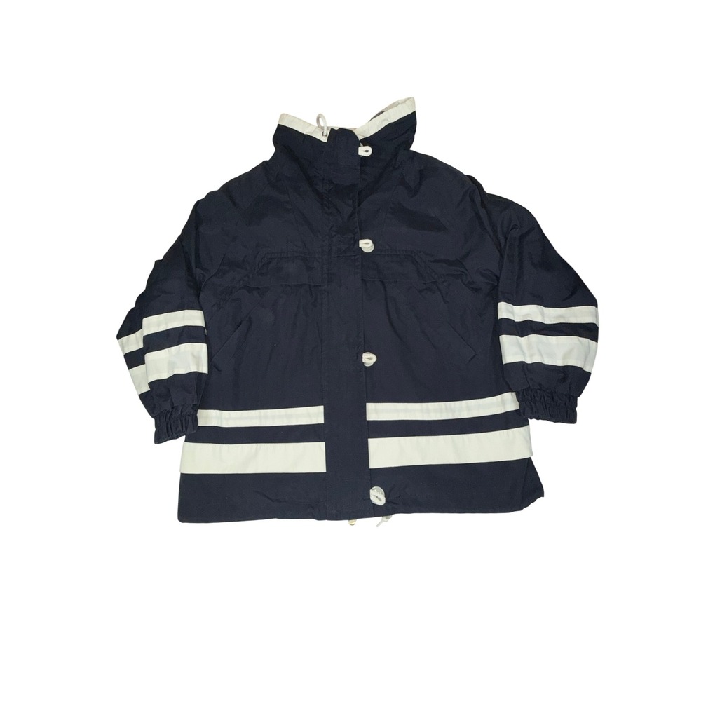Mulberry Street Striped Jacket Womens M Navy White Zip Button Front 20302